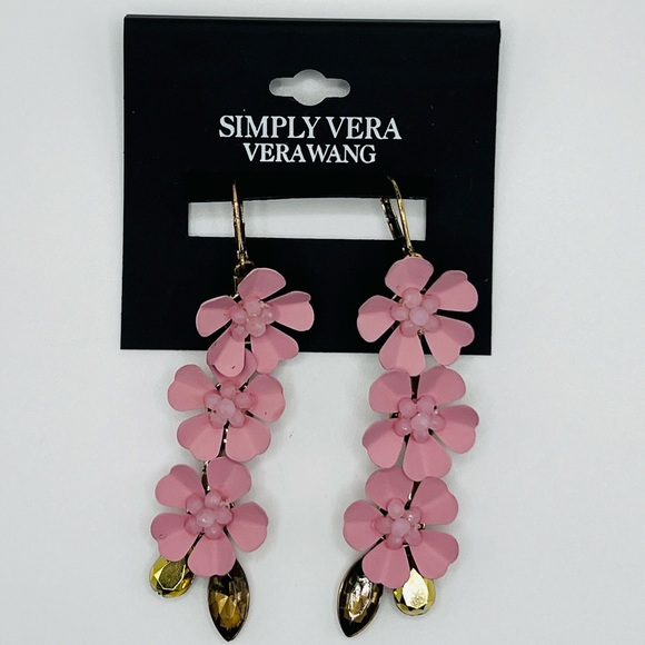 VERA WANG Earrings - Pink Enamel Flowers - Picture 1 of 5